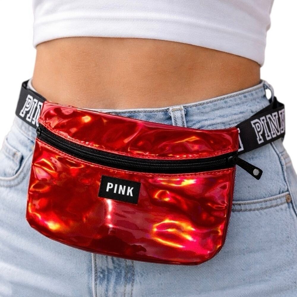 VS Pink Fanny Pack Metallic Red Belt Bag Festival Crossbody Holographic